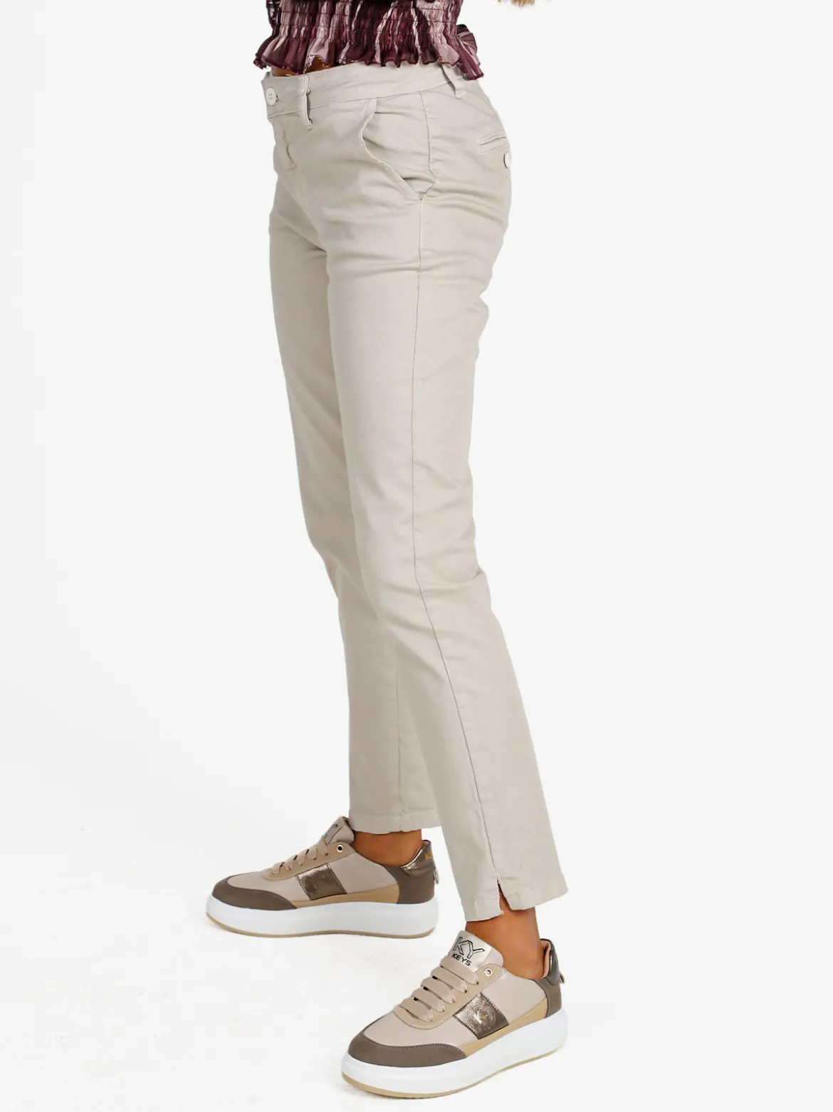 Solada Pantaloni donna slim fit a vita bassa - beige