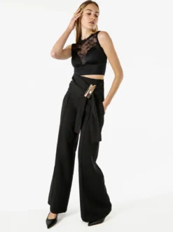 Solada Pantaloni eleganti da donna a vita alta con dettaglio - nero