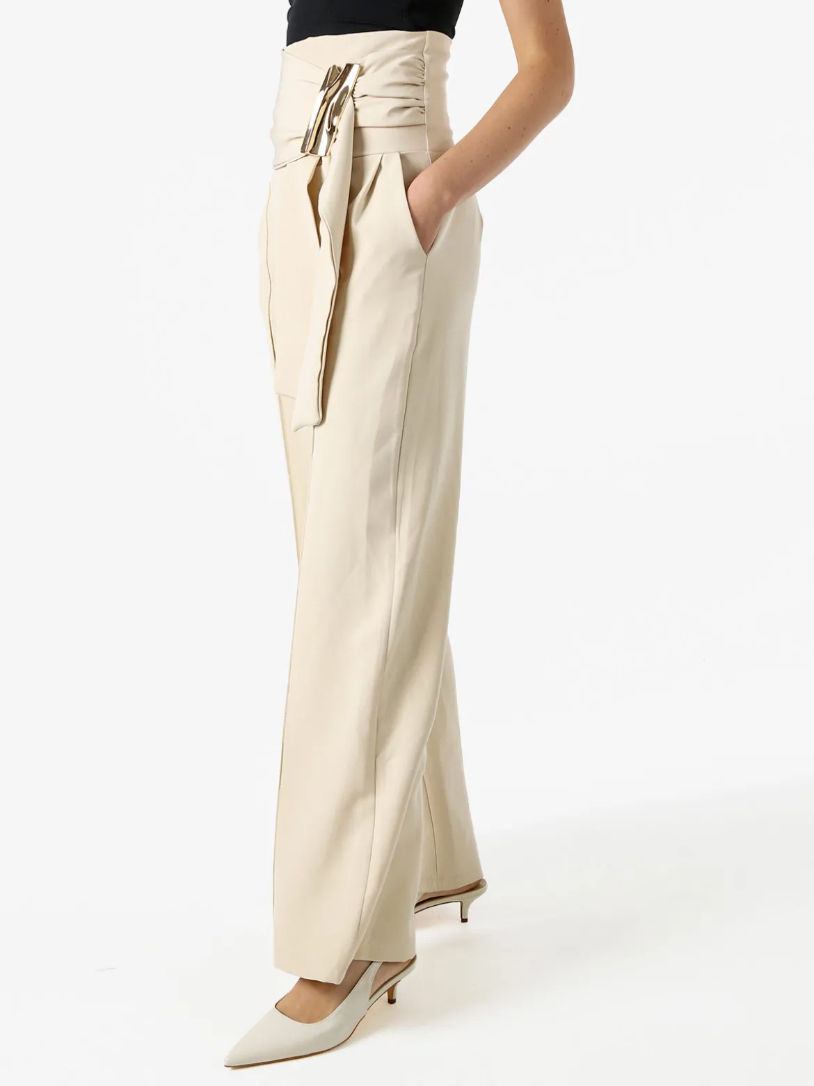 Solada Pantaloni eleganti da donna a vita alta con dettaglio - beige