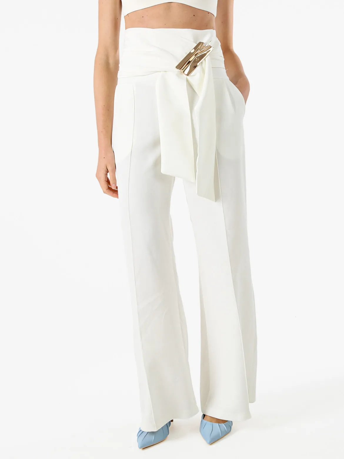 Solada Pantaloni eleganti da donna a vita alta con dettaglio - bianco