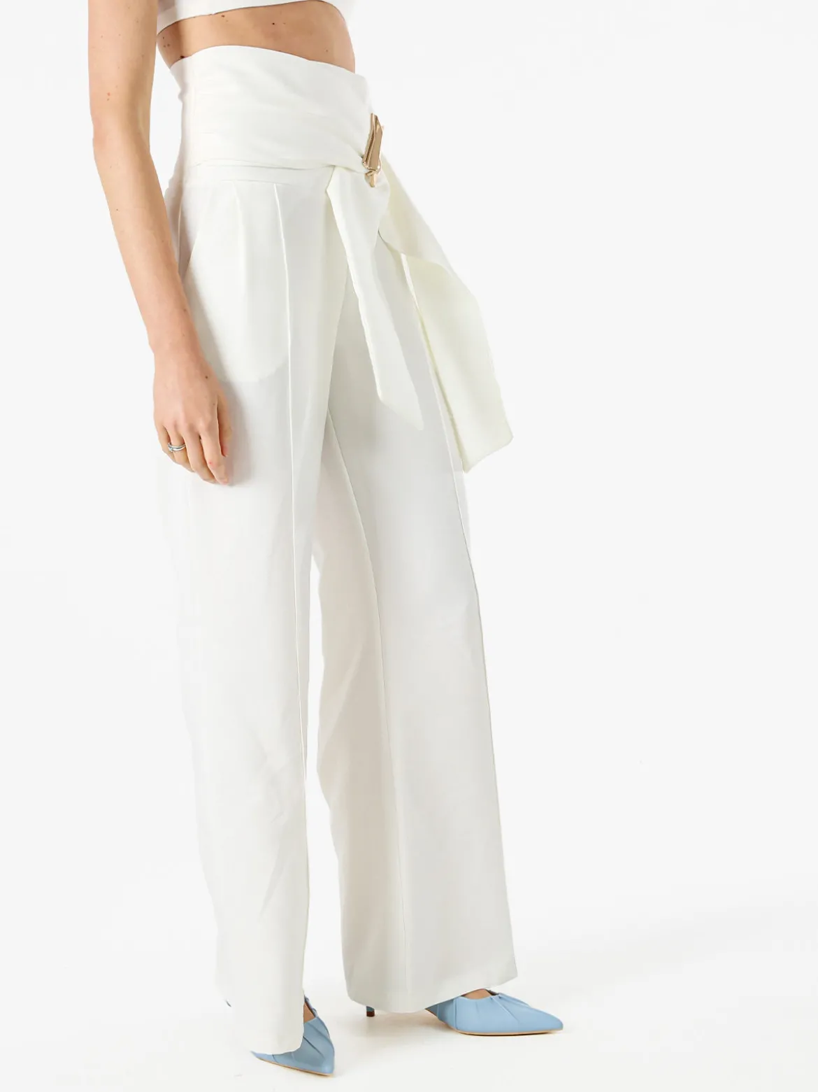 Solada Pantaloni eleganti da donna a vita alta con dettaglio - bianco