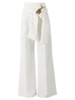 Solada Pantaloni eleganti da donna a vita alta con dettaglio - bianco