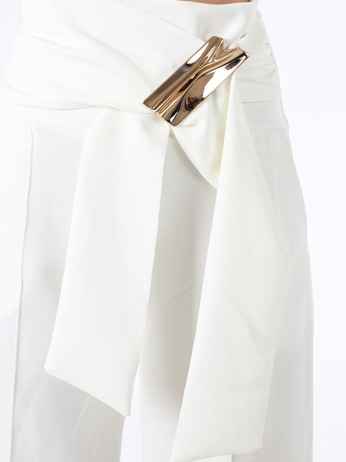 Solada Pantaloni eleganti da donna a vita alta con dettaglio - bianco