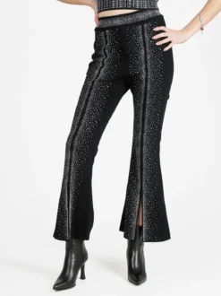 Solada Pantaloni eleganti da donna con strass e finale a zampa con spacco