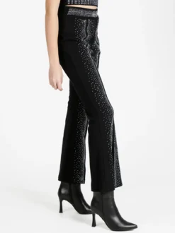Solada Pantaloni eleganti da donna con strass e finale a zampa con spacco