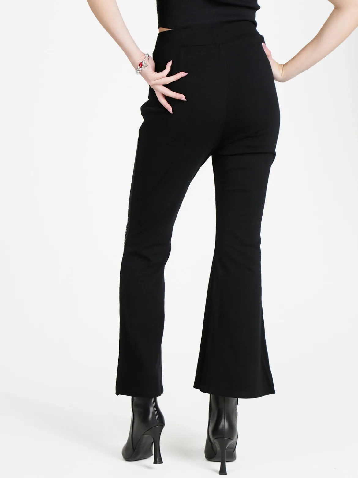 Solada Pantaloni eleganti da donna con strass e finale a zampa con spacco