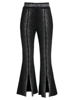 Solada Pantaloni eleganti da donna con strass e finale a zampa con spacco