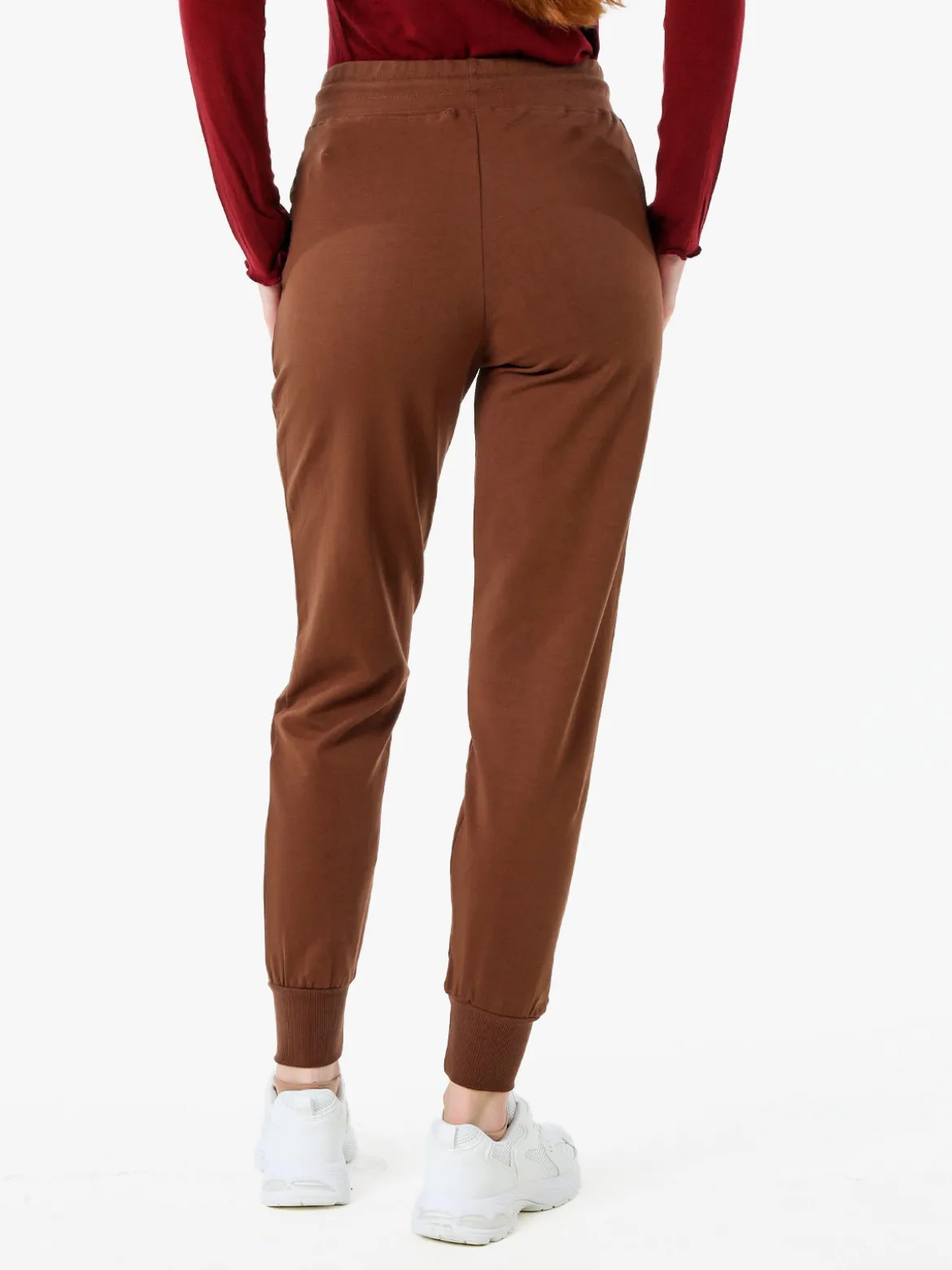 Solada Pantaloni tuta da donna in cotone con coulisse e polsini - marrone