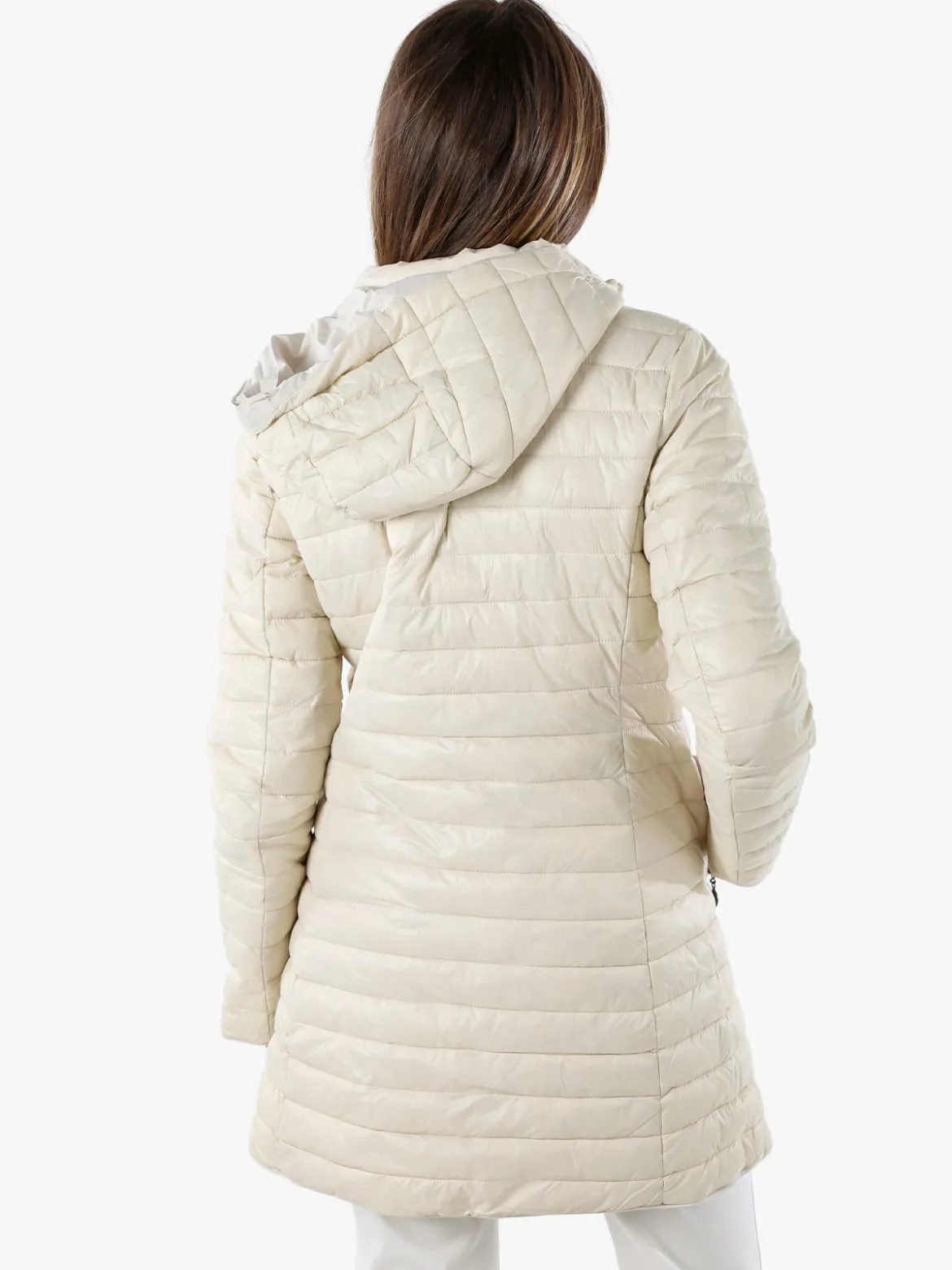 Solada Piumino donna lungo reversibile con cappuccio - panna