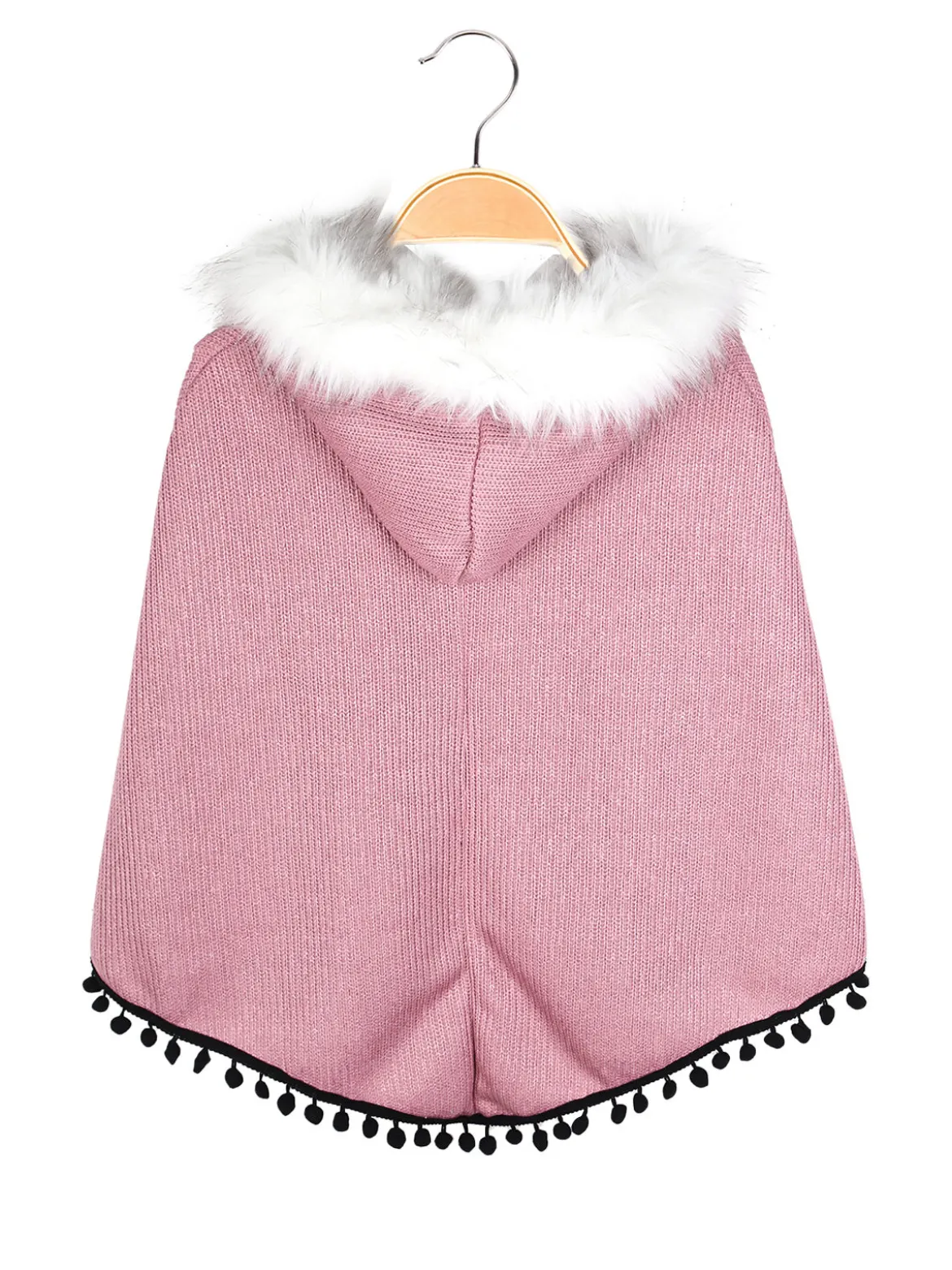 Solada Poncho da bambina con cappuccio e bordo in ecopelliccia