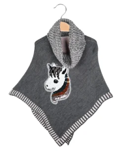 Solada Poncho da bambina in maglia con collo dolcevita