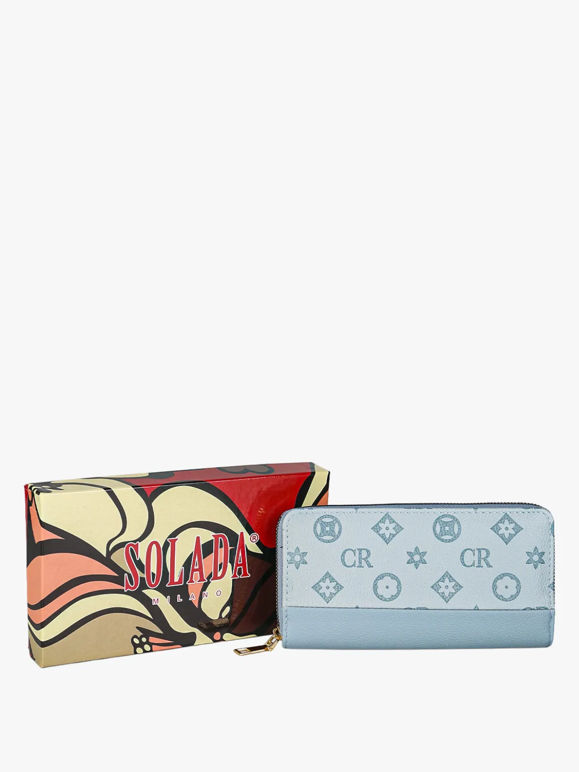 Solada Portafoglio donna con stampa monogramma e zip - azzurro
