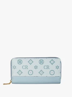 Solada Portafoglio donna con stampa monogramma e zip - azzurro