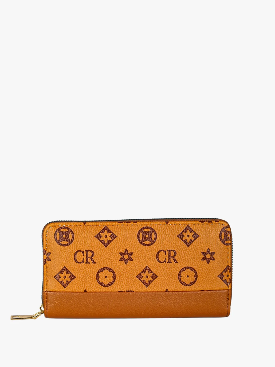 Solada Portafoglio donna con stampa monogramma e zip - cuoio