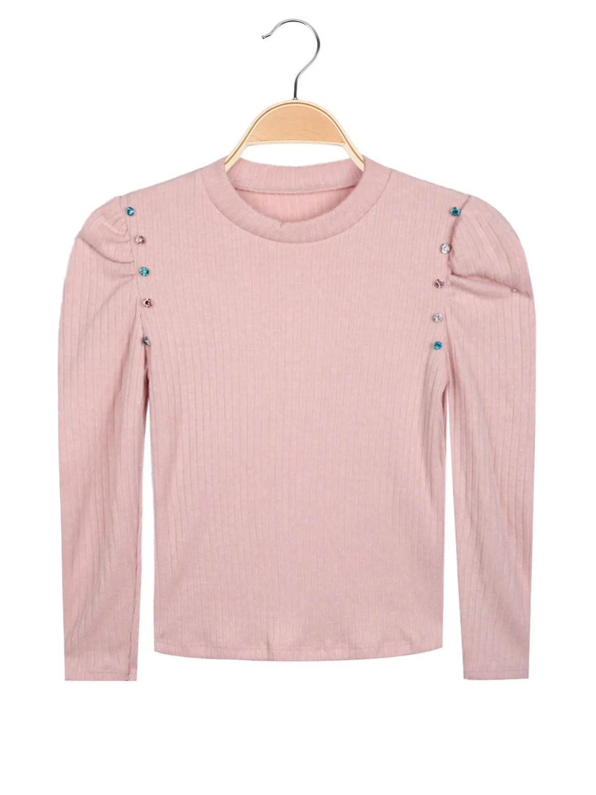 Solada Pullover da bambina con strass e maniche a palloncino