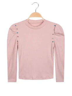 Solada Pullover da bambina con strass e maniche a palloncino