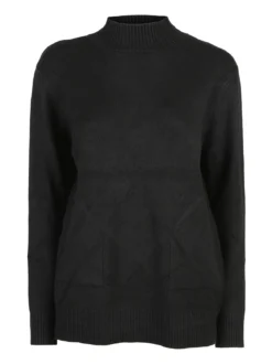 Solada Pullover donna accollato in maglia tinta unita - nero