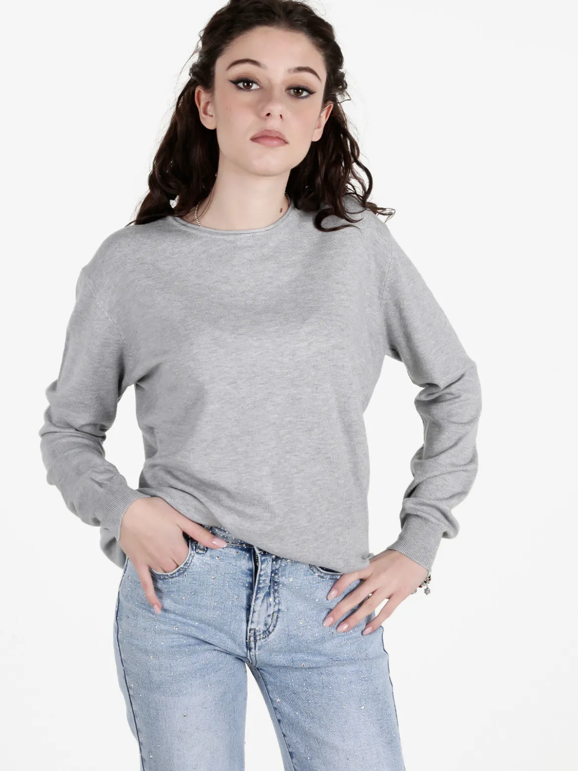 Solada Pullover donna girocollo in maglia tinta unita