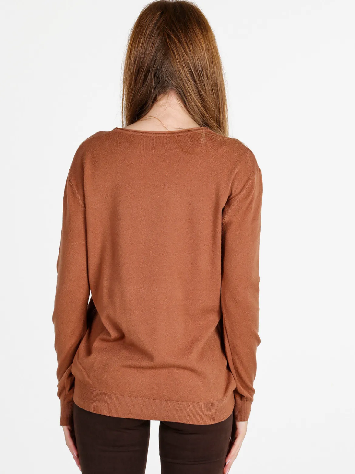Solada Pullover donna girocollo in maglia tinta unita - cuoio