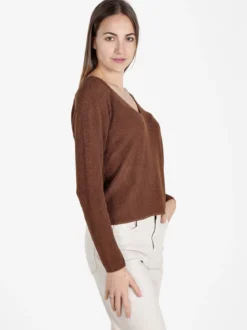 Solada Pullover donna in lurex con scollo a V