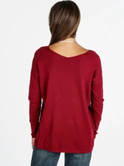 Solada Pullover donna in maglia con scollo a V - bordeaux