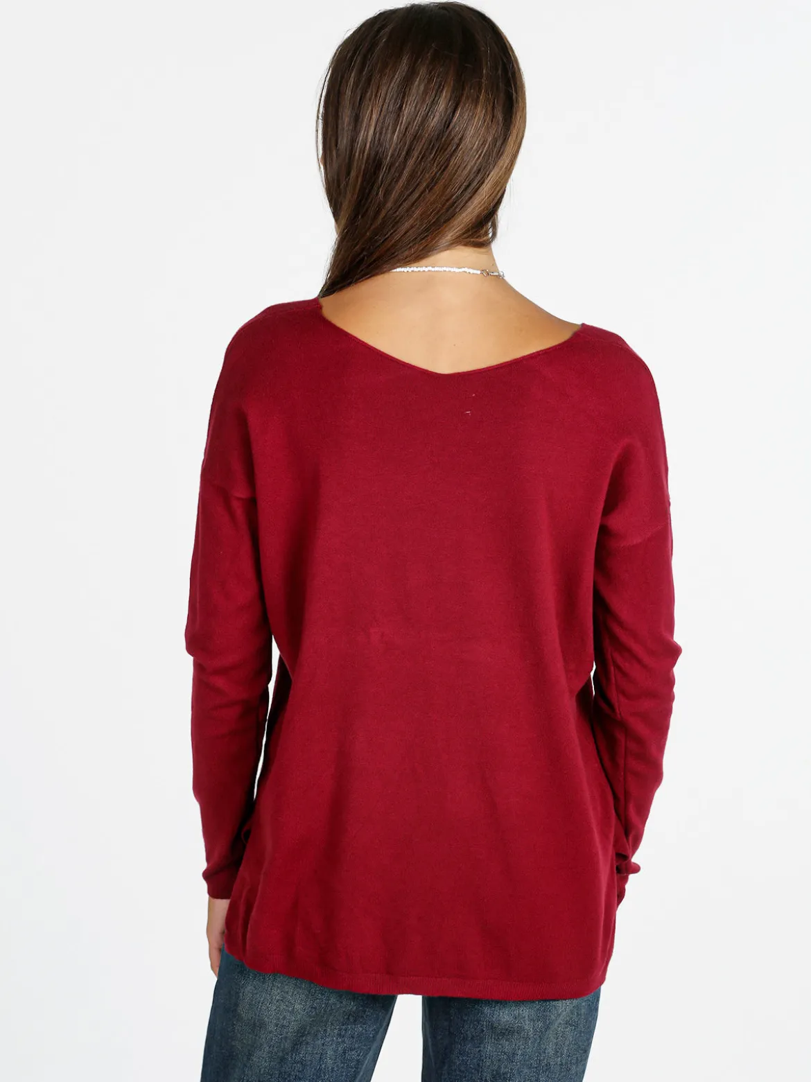 Solada Pullover donna in maglia con scollo a V - bordeaux