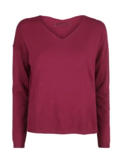 Solada Pullover donna in maglia con scollo a V - bordeaux