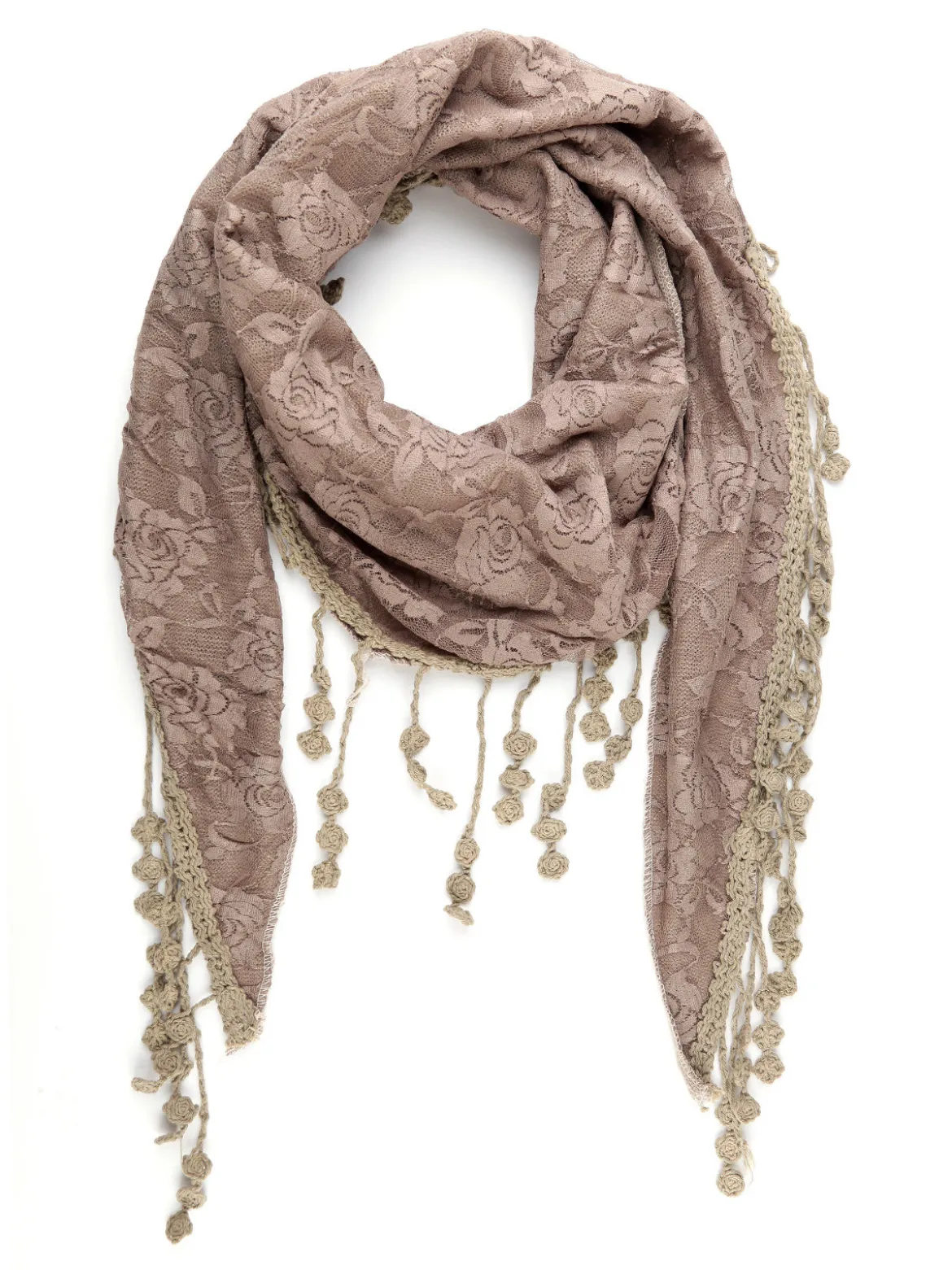 Solada Sciarpa donna con pizzo e nappine