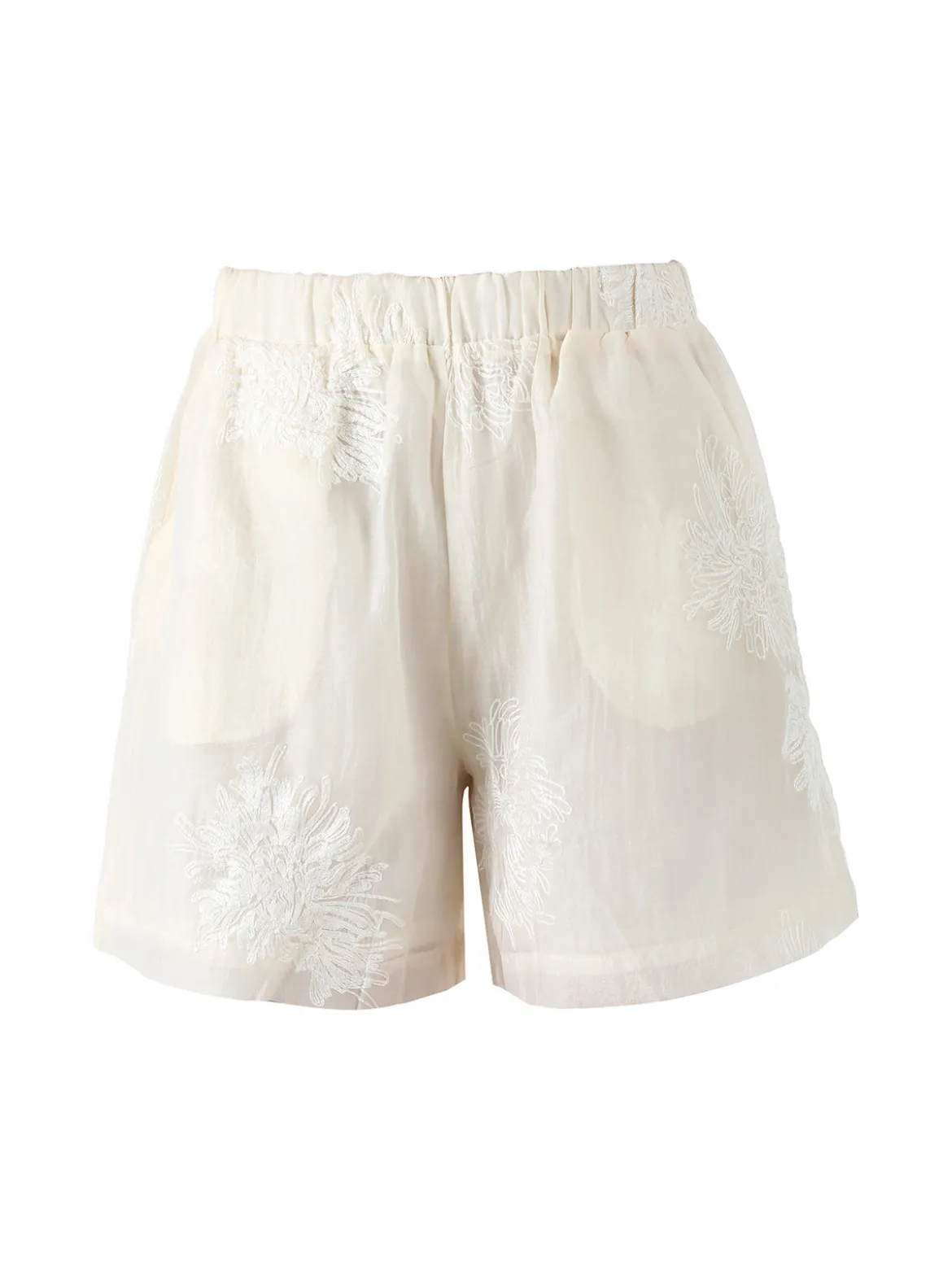 Solada Shorts donna a vita alta con ricami - panna