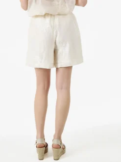 Solada Shorts donna a vita alta con ricami - panna