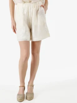 Solada Shorts donna a vita alta con ricami - panna