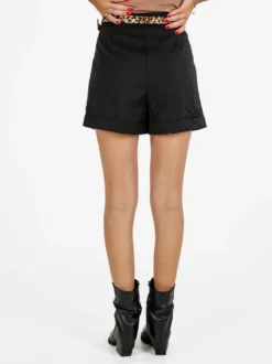 Solada Shorts donna a vita alta con risvolto e cintura animalier - nero