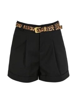 Solada Shorts donna a vita alta con risvolto e cintura animalier - nero