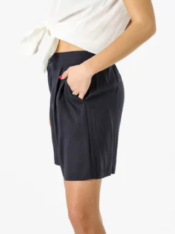 Solada Shorts donna a vita alta in misto lino - blu scuro