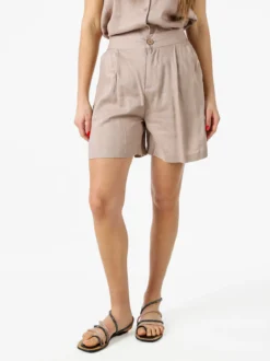 Solada Shorts donna a vita alta in misto lino - khaki
