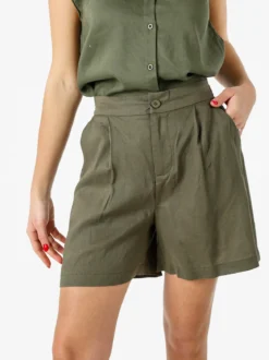 Solada Shorts donna a vita alta in misto lino - militare