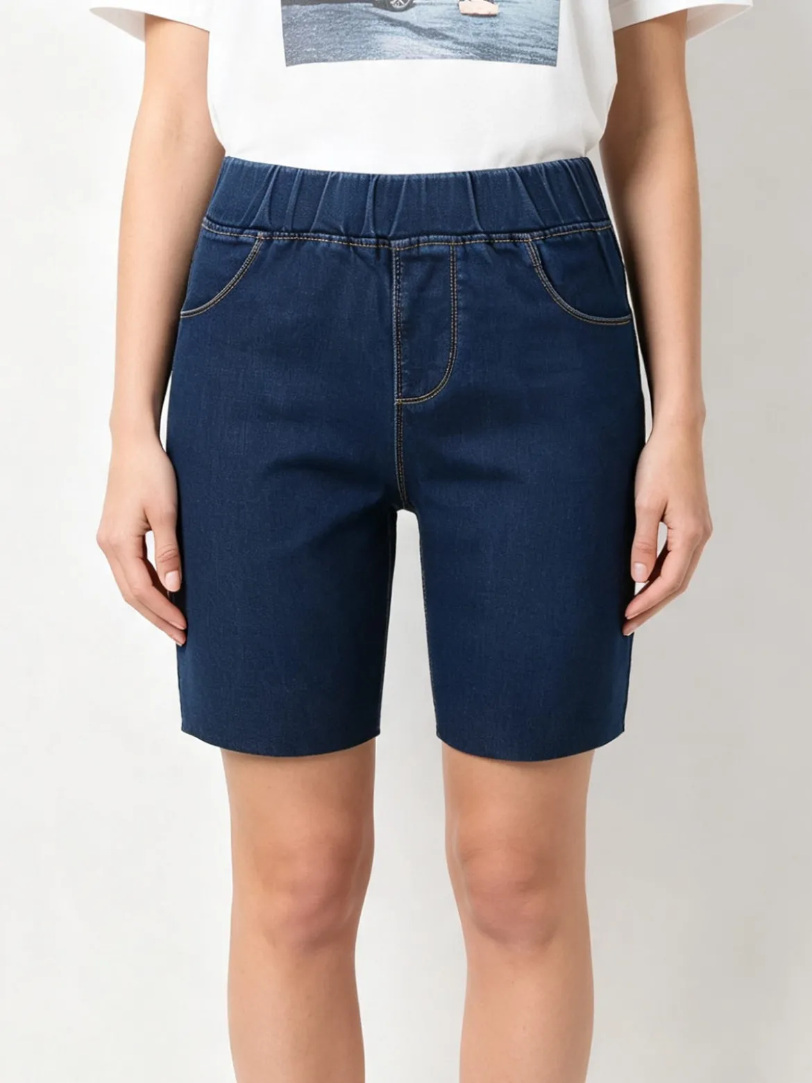 Solada Shorts donna in jeans con elastico in vita - blu scuro
