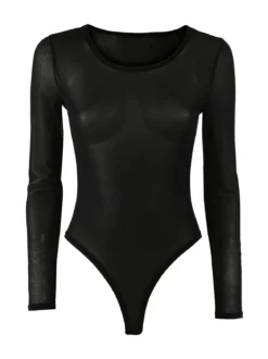 Solada Top body da donna a maniche lunghe in tulle - nero
