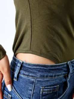 Solada Top body da donna a maniche lunghe in viscosa - oliva