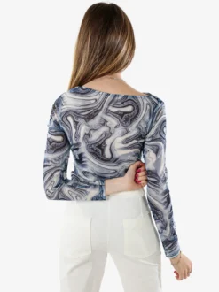 Solada Top body donna a maniche lunghe con scollo a cascata - azzurro