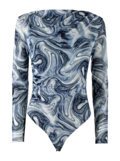 Solada Top body donna a maniche lunghe con scollo a cascata - azzurro