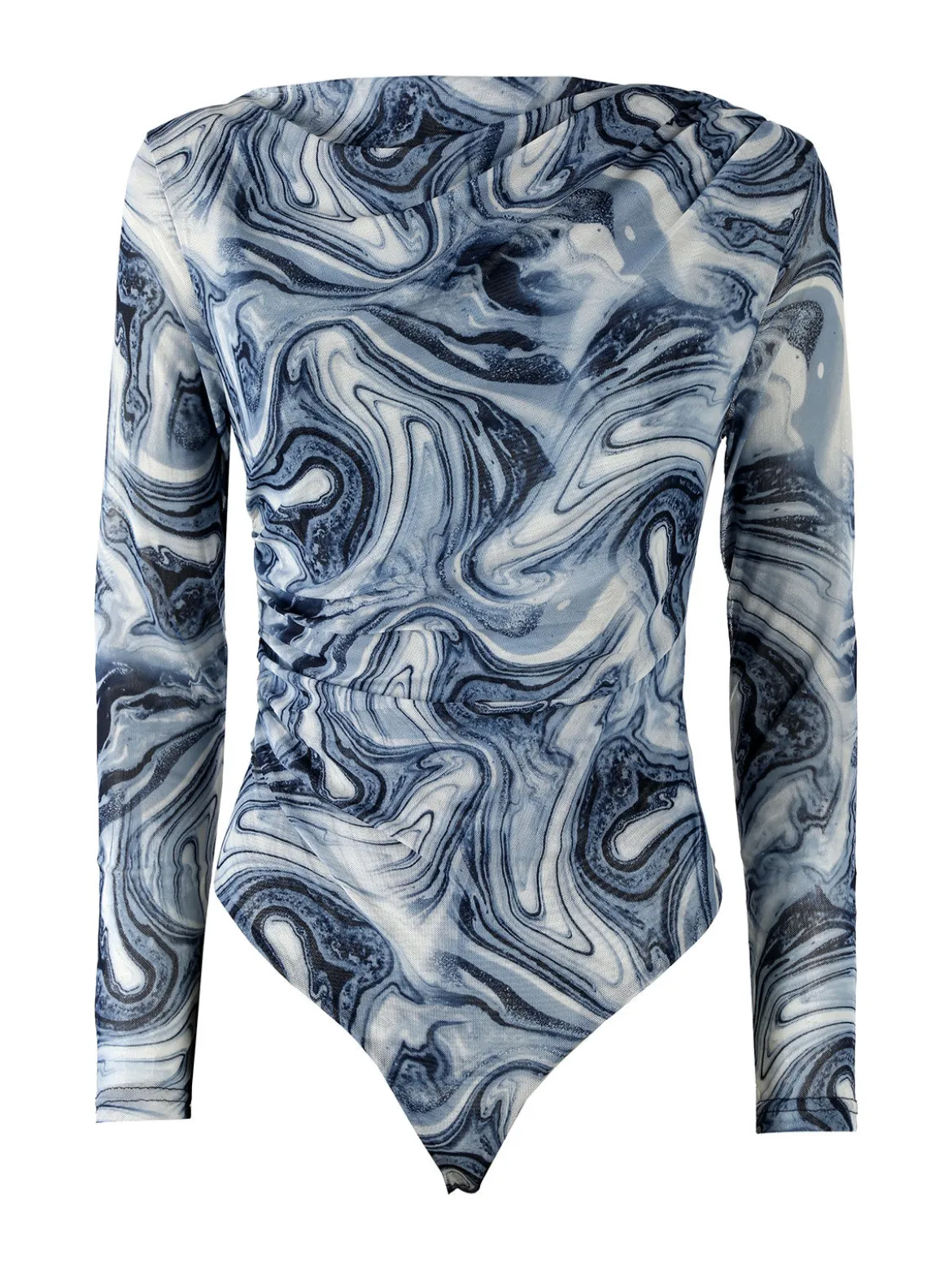 Solada Top body donna a maniche lunghe con scollo a cascata - azzurro