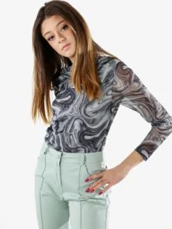 Solada Top body donna a maniche lunghe con scollo a cascata - grigio