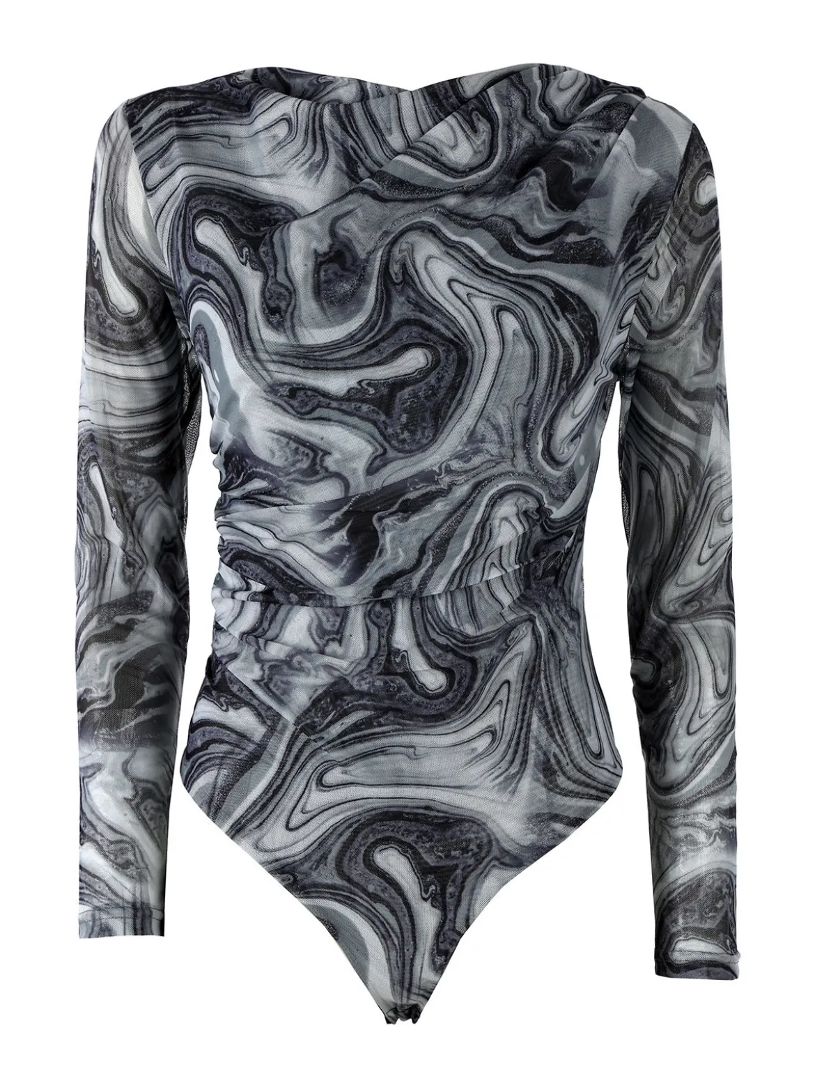 Solada Top body donna a maniche lunghe con scollo a cascata - grigio
