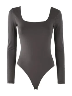 Solada Top body donna a maniche lunghe con scollo davanti e dietro - grigio scuro