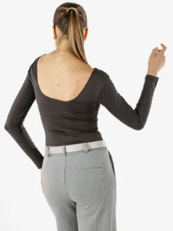 Solada Top body donna a maniche lunghe con scollo davanti e dietro - grigio scuro