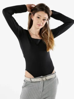Solada Top body donna a maniche lunghe con scollo quadrato - nero