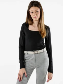 Solada Top body donna a maniche lunghe con scollo quadrato - nero