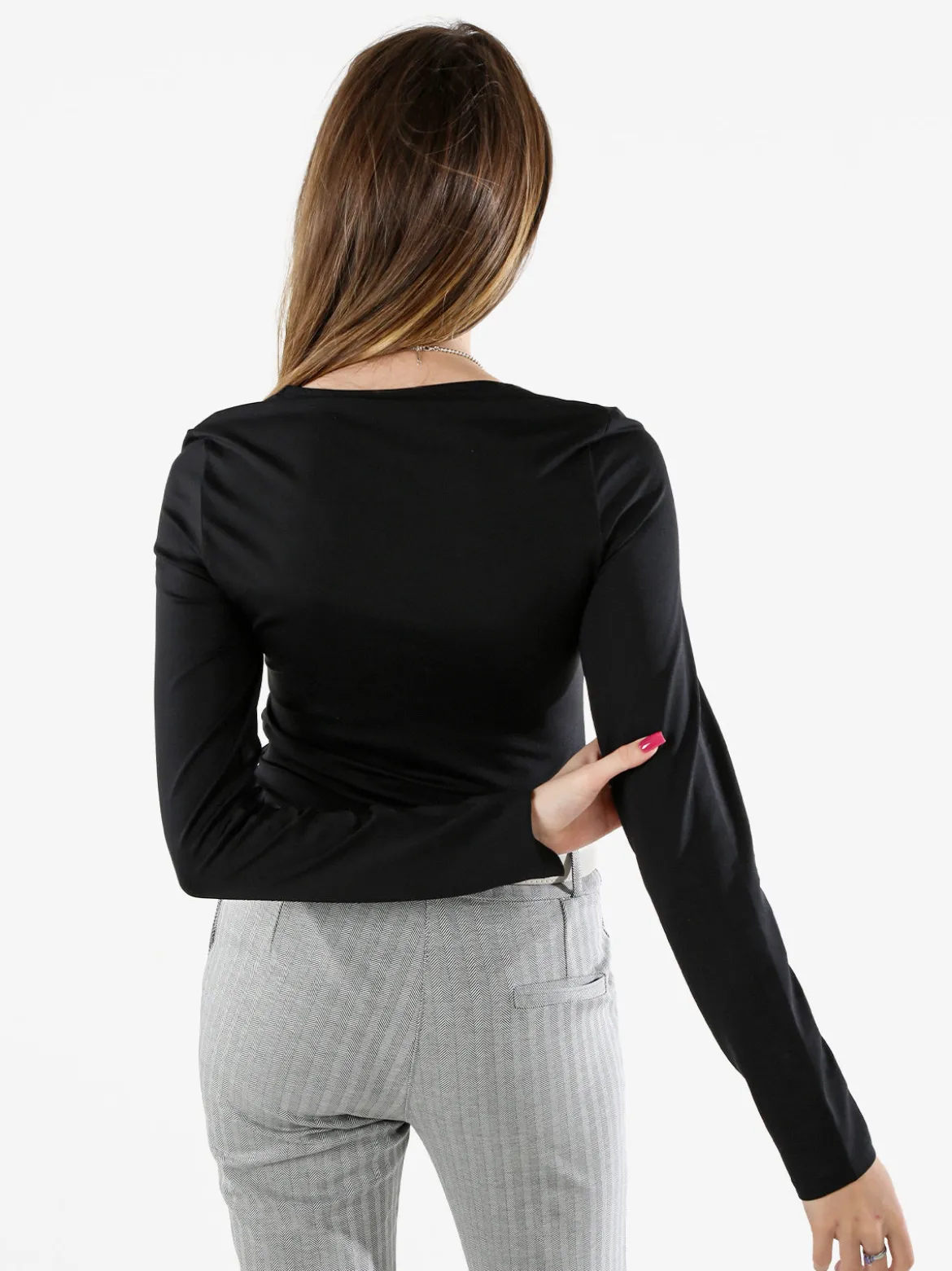 Solada Top body donna a maniche lunghe con scollo quadrato - nero