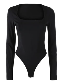 Solada Top body donna a maniche lunghe con scollo quadrato - nero